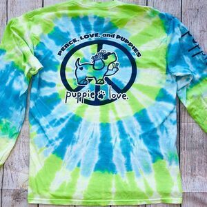 𝅺NWOT Womens Medium Puppie Love Rescue LS Graphic Tie Dye TShirt